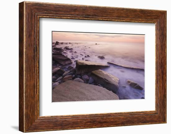 Waves Wash over the Rocks at Rye Harbor SP in Rye, New Hampshire-Jerry & Marcy Monkman-Framed Photographic Print