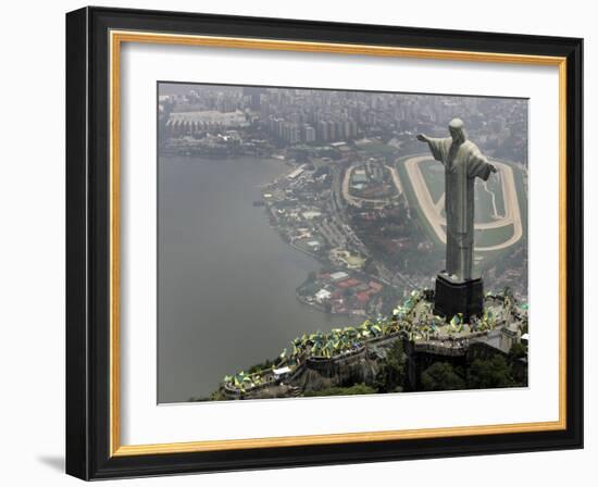 Waving Flags in Rio De Janeiro after Brazil Was Officially Chosen by Fifa as Host of 2014 World Cup-null-Framed Photographic Print