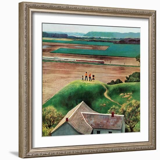 "Waving to Train in the Distance", May 4, 1957-John Falter-Framed Giclee Print