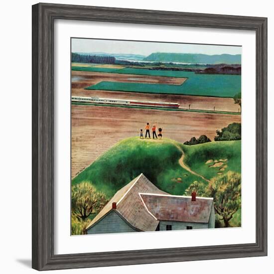 "Waving to Train in the Distance", May 4, 1957-John Falter-Framed Giclee Print