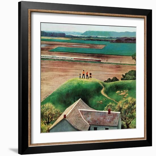 "Waving to Train in the Distance", May 4, 1957-John Falter-Framed Giclee Print