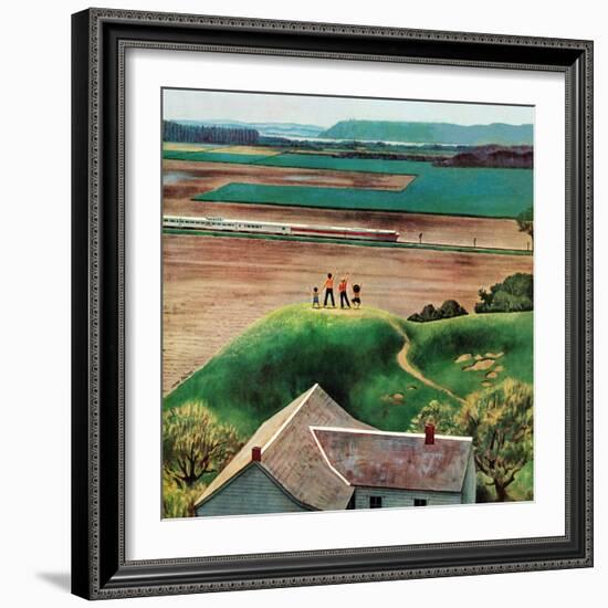 "Waving to Train in the Distance", May 4, 1957-John Falter-Framed Giclee Print
