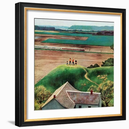 "Waving to Train in the Distance", May 4, 1957-John Falter-Framed Giclee Print