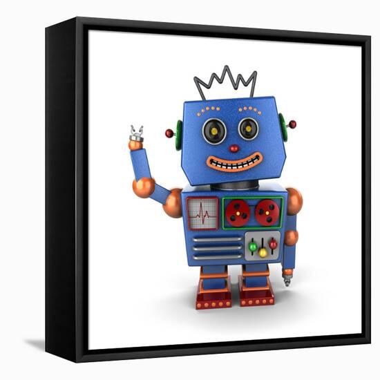 Waving Vintage Toy Robot-badboo-Framed Stretched Canvas