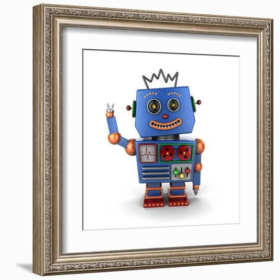 Waving Vintage Toy Robot-badboo-Framed Art Print