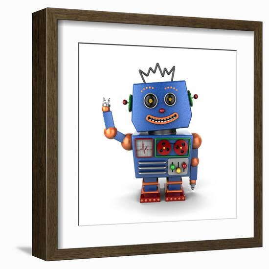 Waving Vintage Toy Robot-badboo-Framed Art Print