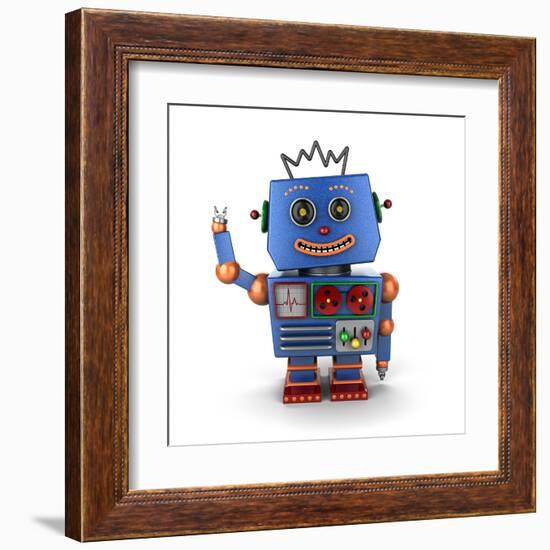 Waving Vintage Toy Robot-badboo-Framed Art Print
