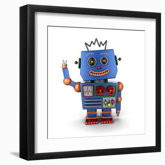 Waving Vintage Toy Robot-badboo-Framed Art Print