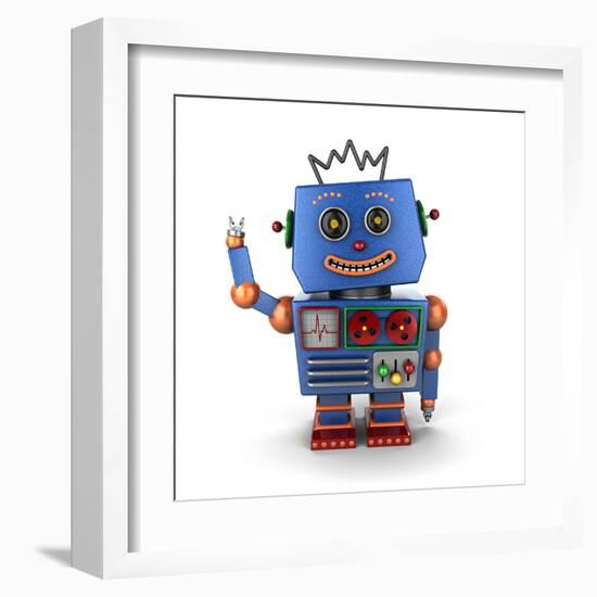 Waving Vintage Toy Robot-badboo-Framed Art Print