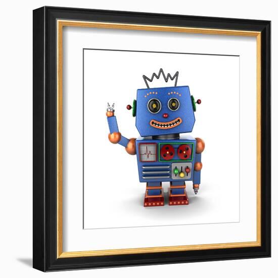 Waving Vintage Toy Robot-badboo-Framed Art Print