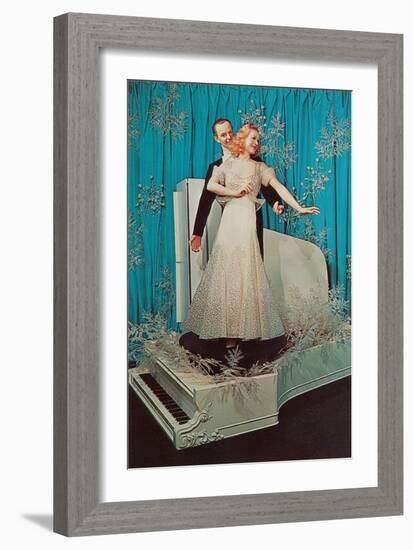 Waxwork Fred and Ginger on Piano-null-Framed Art Print