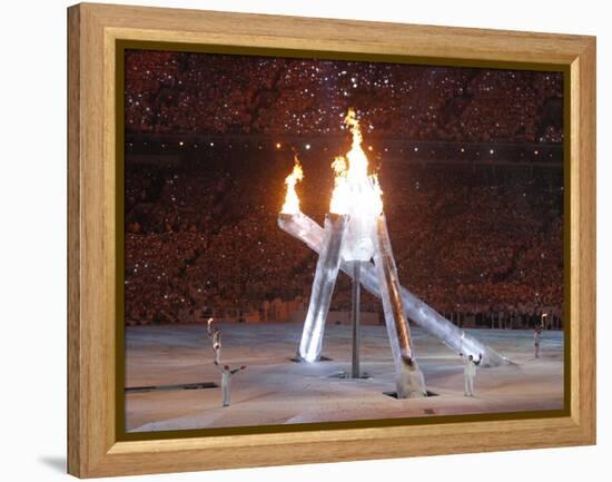 Wayne Gretzky and Others with Burning Olympic Cauldron, Opening Ceremonies for the XXI Winter Games-null-Framed Premier Image Canvas