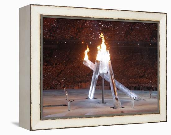 Wayne Gretzky and Others with Burning Olympic Cauldron, Opening Ceremonies for the XXI Winter Games-null-Framed Premier Image Canvas