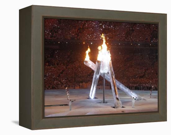 Wayne Gretzky and Others with Burning Olympic Cauldron, Opening Ceremonies for the XXI Winter Games-null-Framed Premier Image Canvas