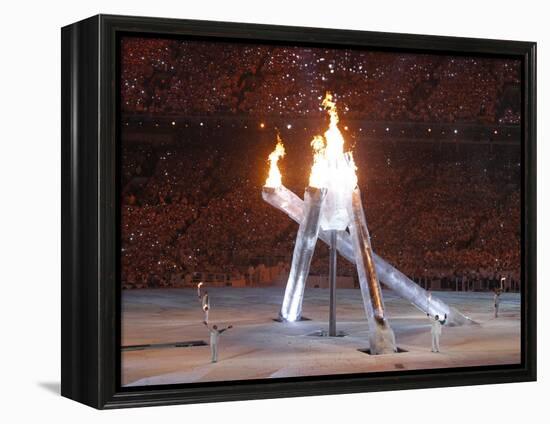 Wayne Gretzky and Others with Burning Olympic Cauldron, Opening Ceremonies for the XXI Winter Games-null-Framed Premier Image Canvas