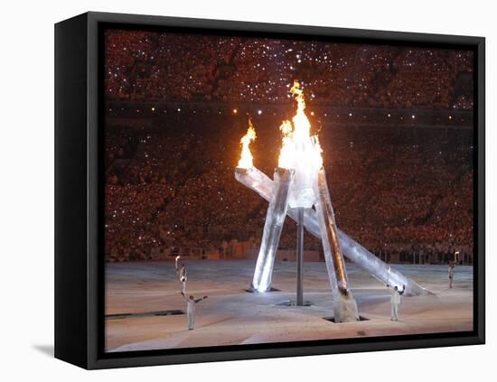 Wayne Gretzky and Others with Burning Olympic Cauldron, Opening Ceremonies for the XXI Winter Games-null-Framed Premier Image Canvas