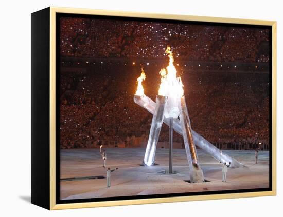 Wayne Gretzky and Others with Burning Olympic Cauldron, Opening Ceremonies for the XXI Winter Games-null-Framed Premier Image Canvas
