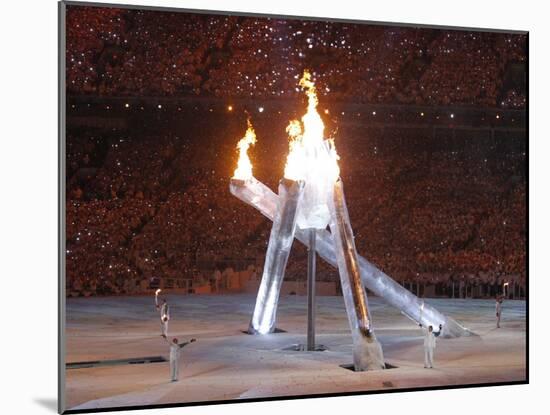 Wayne Gretzky and Others with Burning Olympic Cauldron, Opening Ceremonies for the XXI Winter Games-null-Mounted Photographic Print