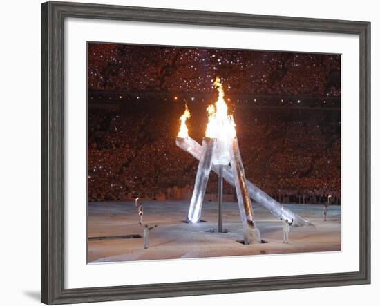 Wayne Gretzky and Others with Burning Olympic Cauldron, Opening Ceremonies for the XXI Winter Games-null-Framed Photographic Print