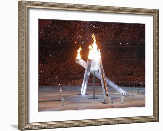 Wayne Gretzky and Others with Burning Olympic Cauldron, Opening Ceremonies for the XXI Winter Games-null-Framed Photographic Print