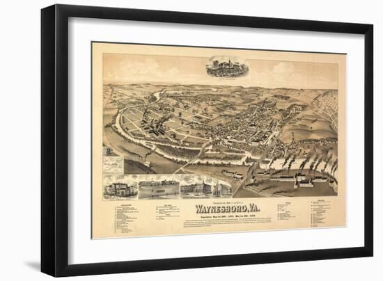 Waynesboro, Virginia - Panoramic Map-Lantern Press-Framed Art Print