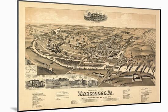 Waynesboro, Virginia - Panoramic Map-Lantern Press-Mounted Art Print