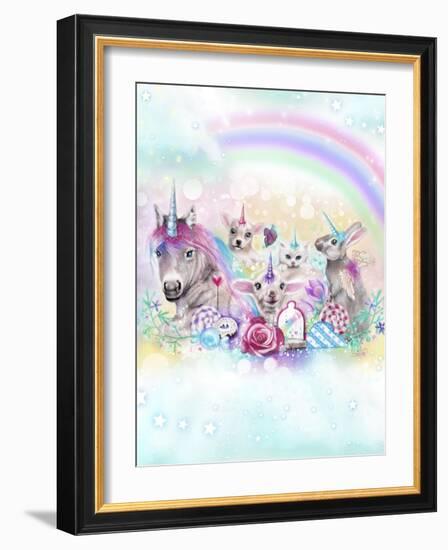 We All Just Want To Be Unicorns - With Rainbow Background-Sheena Pike Art And Illustration-Framed Giclee Print