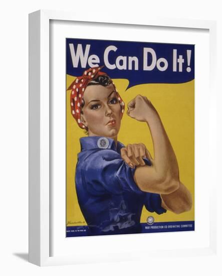 We Can Do It!' World War 2 Poster Boosting Morale of American Women Contributing to the War Effort-null-Framed Art Print