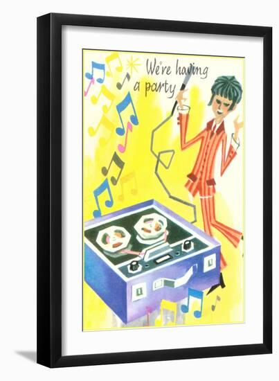 We're Having a Party, Mod with Tape Deck Cartoon-null-Framed Art Print