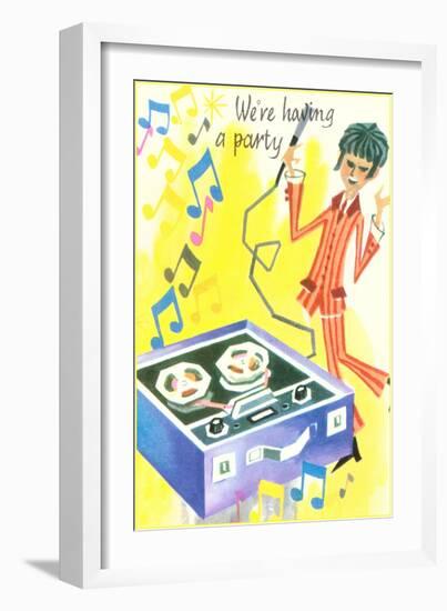 We're Having a Party, Mod with Tape Deck Cartoon-null-Framed Art Print