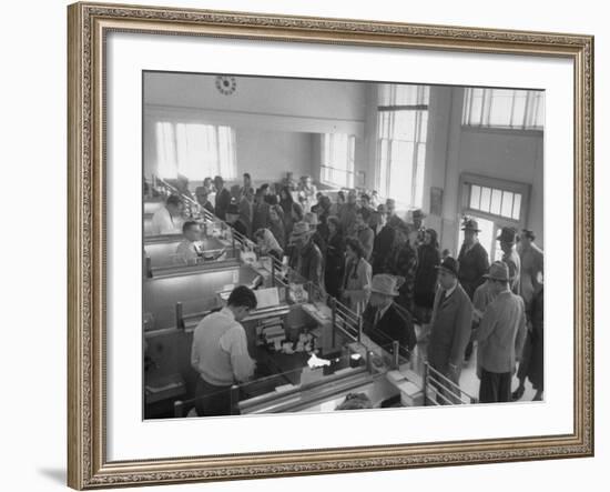 Wealthy Casper Residents Lining Up in the Casper National Bank-Peter Stackpole-Framed Photographic Print