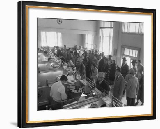 Wealthy Casper Residents Lining Up in the Casper National Bank-Peter Stackpole-Framed Photographic Print