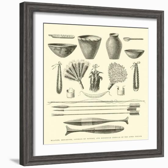 Weapons, Ornaments, Articles of Pottery, and Household Utensils of the Antis Indians-Édouard Riou-Framed Giclee Print