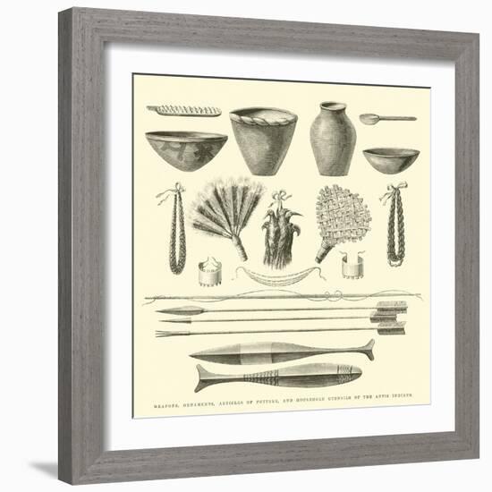 Weapons, Ornaments, Articles of Pottery, and Household Utensils of the Antis Indians-Édouard Riou-Framed Giclee Print