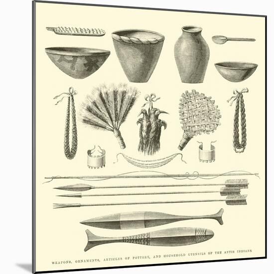 Weapons, Ornaments, Articles of Pottery, and Household Utensils of the Antis Indians-Édouard Riou-Mounted Giclee Print