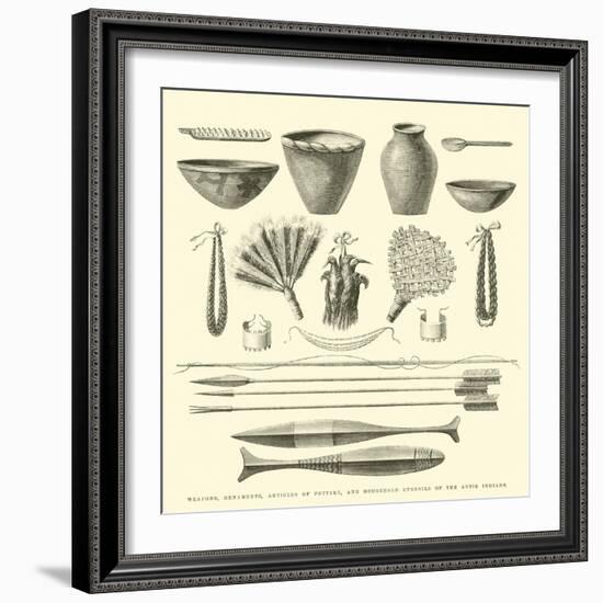 Weapons, Ornaments, Articles of Pottery, and Household Utensils of the Antis Indians-Édouard Riou-Framed Giclee Print