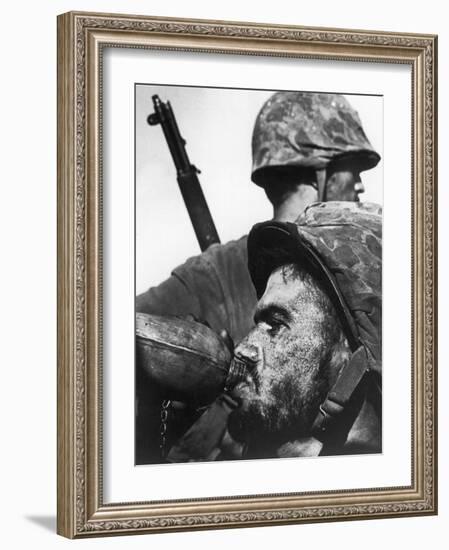 Weary American Marine, Pfc T. E. Underwood, During the Final Days of the Fierce Battle for Saipan-W^ Eugene Smith-Framed Photographic Print