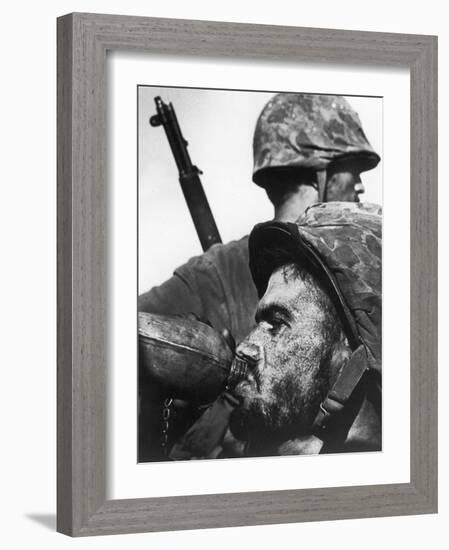 Weary American Marine, Pfc T. E. Underwood, During the Final Days of the Fierce Battle for Saipan-W^ Eugene Smith-Framed Photographic Print