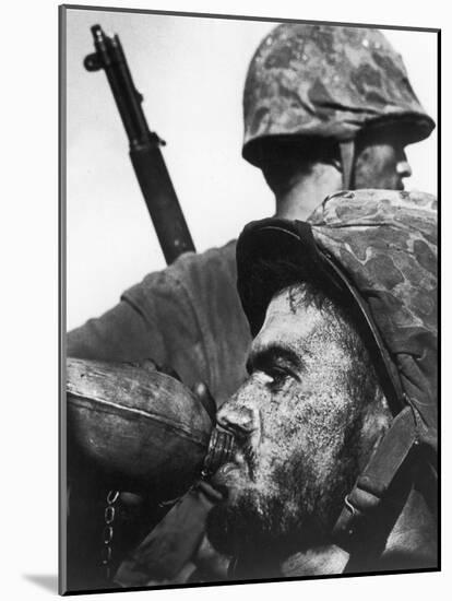 Weary American Marine, Pfc T. E. Underwood, During the Final Days of the Fierce Battle for Saipan-W^ Eugene Smith-Mounted Photographic Print