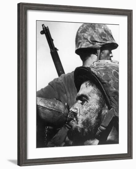 Weary American Marine, Pfc T. E. Underwood, During the Final Days of the Fierce Battle for Saipan-W^ Eugene Smith-Framed Photographic Print