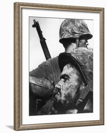 Weary American Marine, Pfc T. E. Underwood, During the Final Days of the Fierce Battle for Saipan-W^ Eugene Smith-Framed Photographic Print