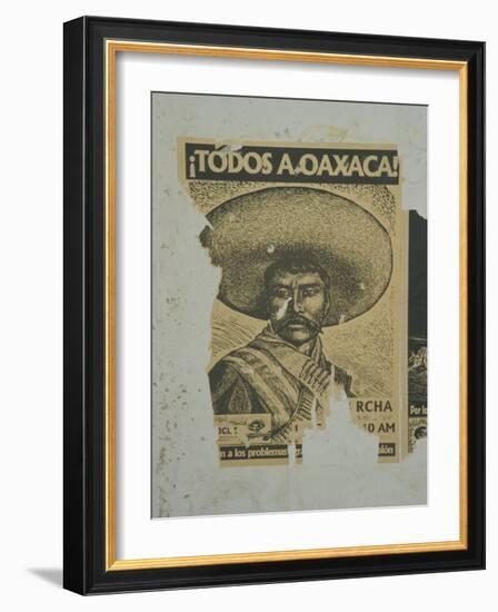 Weathered Street Poster Depicting Pancho Villa, Oaxaca, Mexico-Judith Haden-Framed Photographic Print