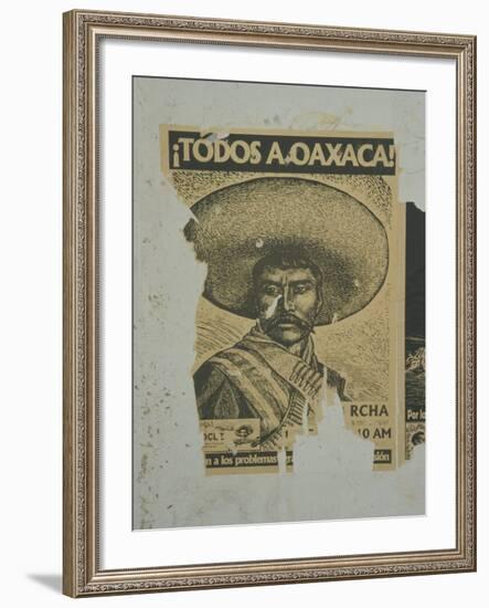 Weathered Street Poster Depicting Pancho Villa, Oaxaca, Mexico-Judith Haden-Framed Photographic Print