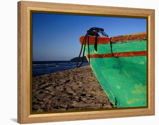 Weathered Wooden Boat Prow on Beach, Tela, Atlantida, Honduras-Jeffrey Becom-Framed Premier Image Canvas