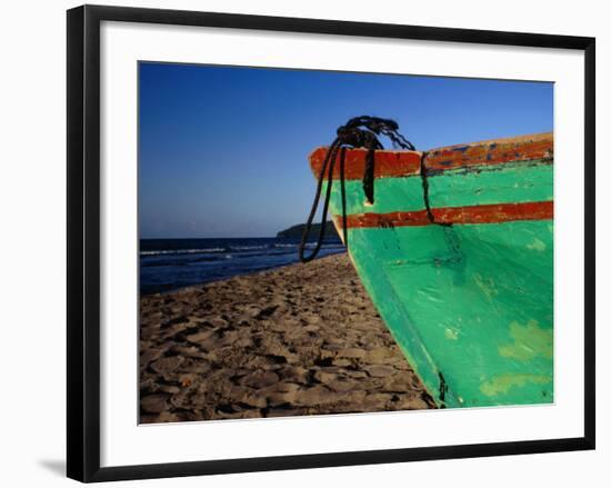 Weathered Wooden Boat Prow on Beach, Tela, Atlantida, Honduras-Jeffrey Becom-Framed Photographic Print