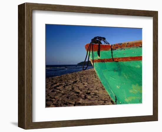 Weathered Wooden Boat Prow on Beach, Tela, Atlantida, Honduras-Jeffrey Becom-Framed Photographic Print