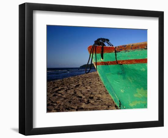 Weathered Wooden Boat Prow on Beach, Tela, Atlantida, Honduras-Jeffrey Becom-Framed Photographic Print