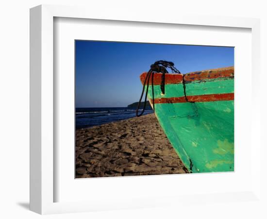 Weathered Wooden Boat Prow on Beach, Tela, Atlantida, Honduras-Jeffrey Becom-Framed Photographic Print