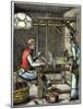 Weaver and His Weave in a Workshop in Europe in the 17Th Century. Colouring Engraving from the 17Th-null-Mounted Giclee Print