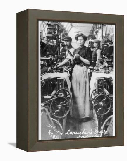 Weaver in a Lancashire Cotton Mill-null-Framed Premier Image Canvas